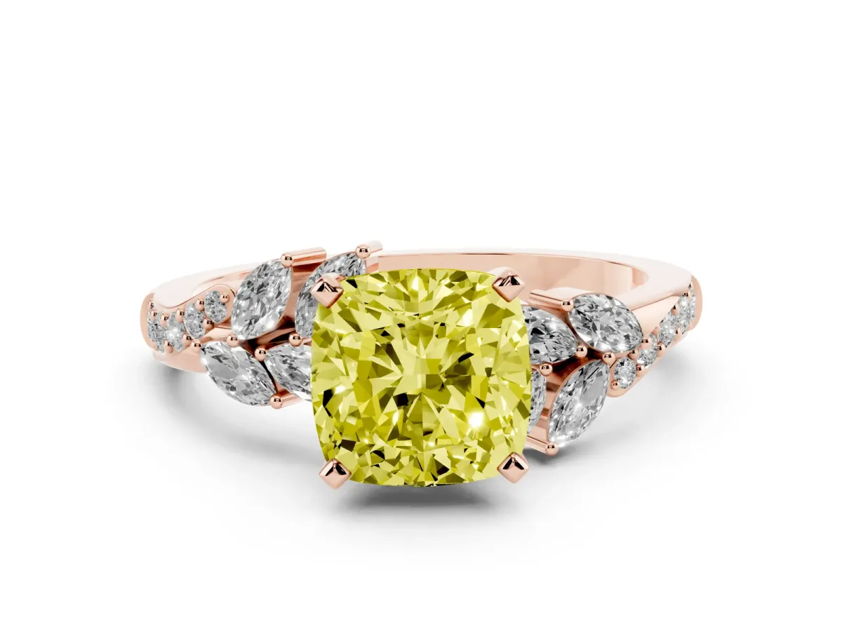Fancy Yellow Cushion Cut Solitaire Marquise Twist Band with Six-Prong Setting Rose gold