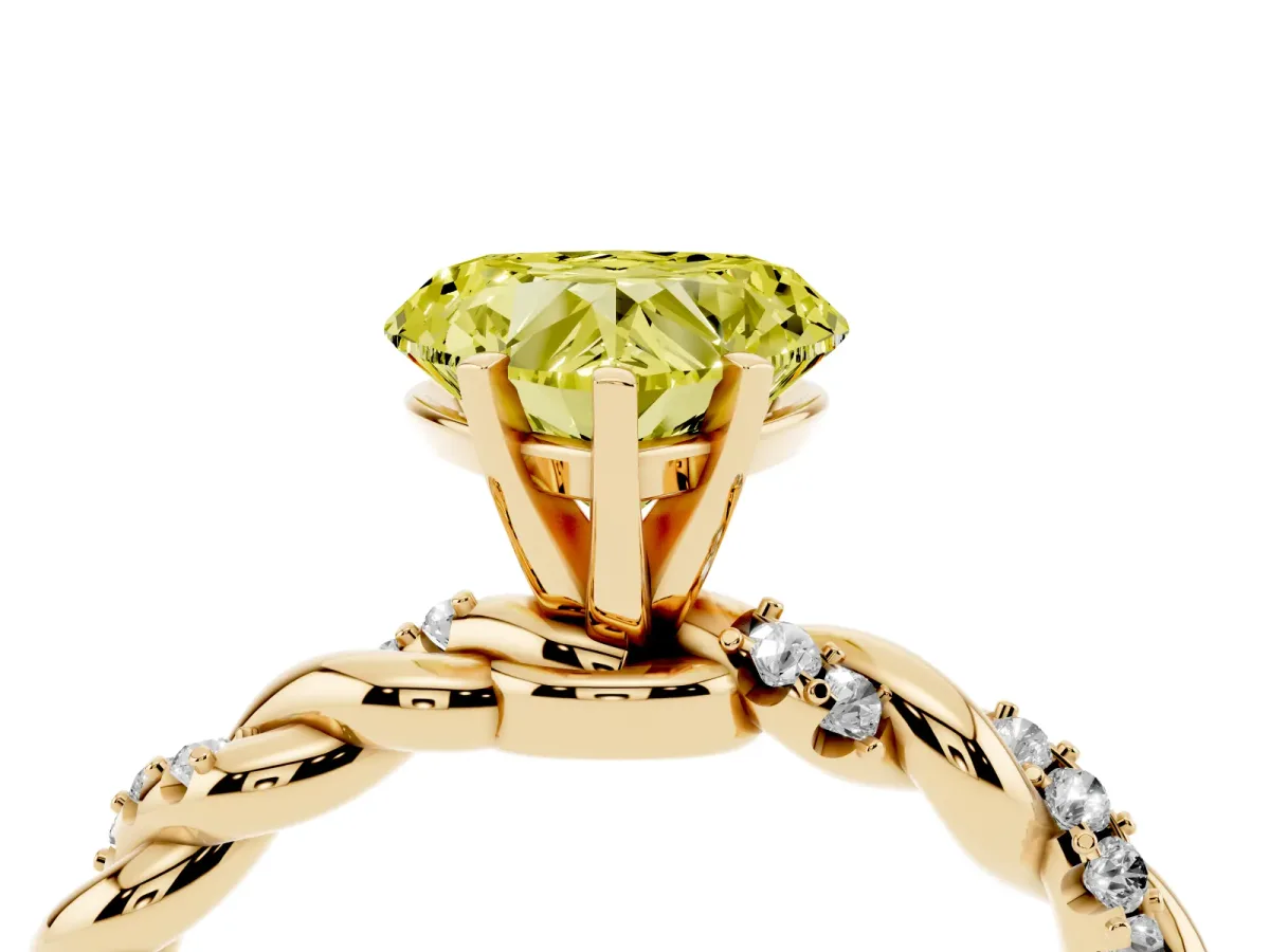 Fancy Yellow Heart Cut Diamond Solitaire Ring with Twisted Band and Pavé Accents Yellow gold