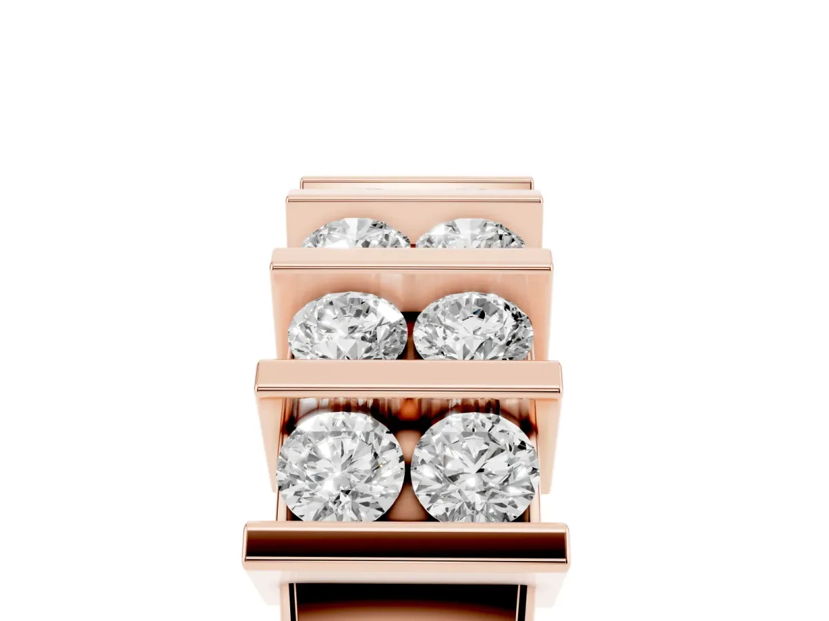 Channel Set Round Diamond Step Band with Bar Prong Setting Rose gold