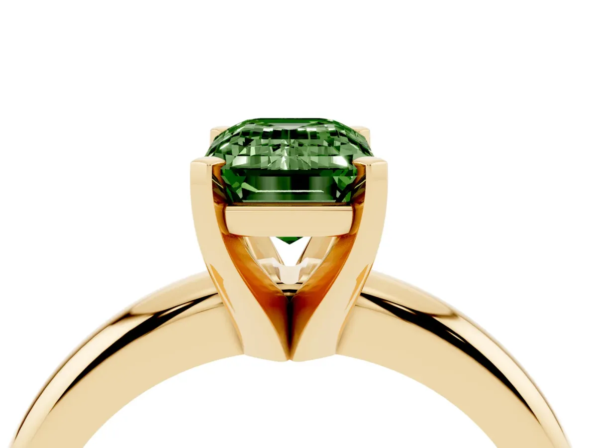 Fancy Green Emerald Cut Diamond Solitaire Engagement Ring with Round Band and Four-Prong Setting Yellow gold
