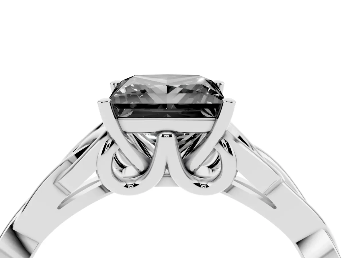 Fancy Black Princess Cut Diamond Solitaire Engagement Ring with Celtic Knot Band and Four-Prong Setting Platinum