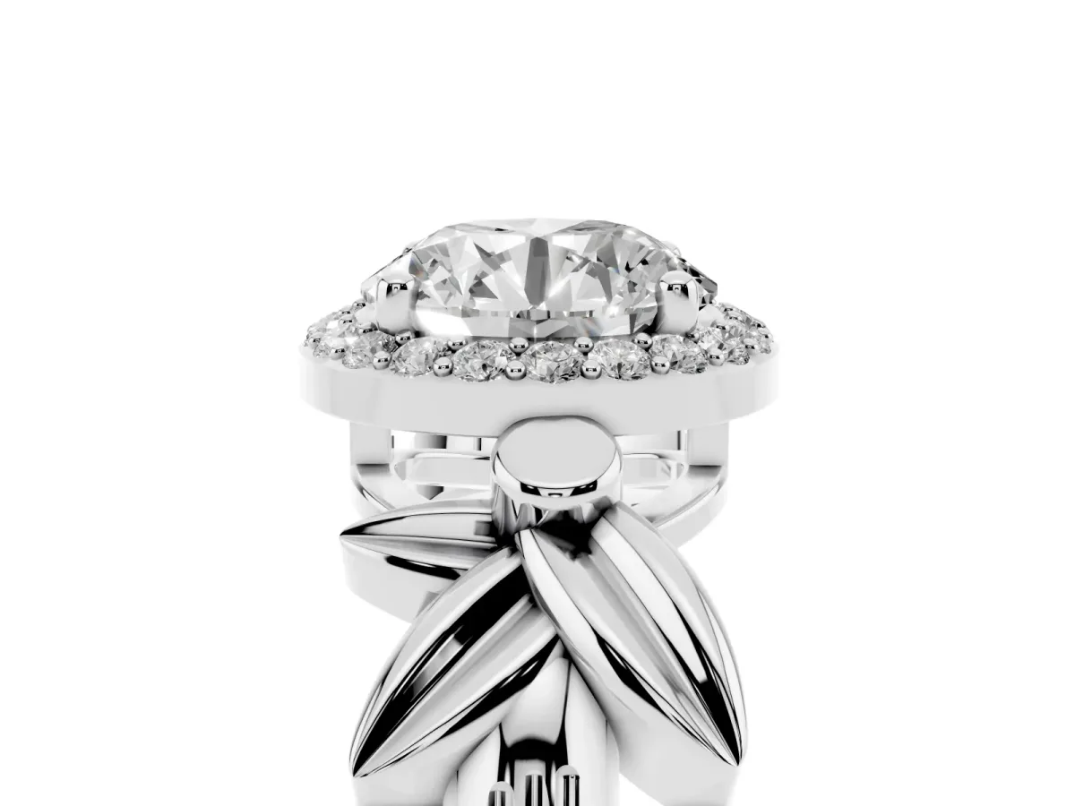 Round Cut Halo Diamond Floral Band with Four-Prong Setting Silver