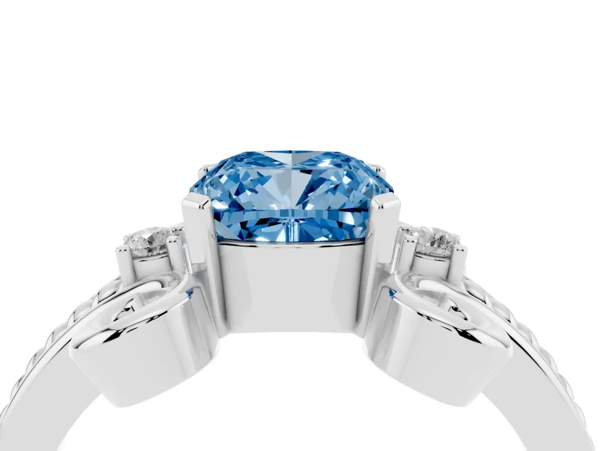 Fancy Blue Cushion Cut Solitaire Twisted Band Scroll Prong Ring Silver