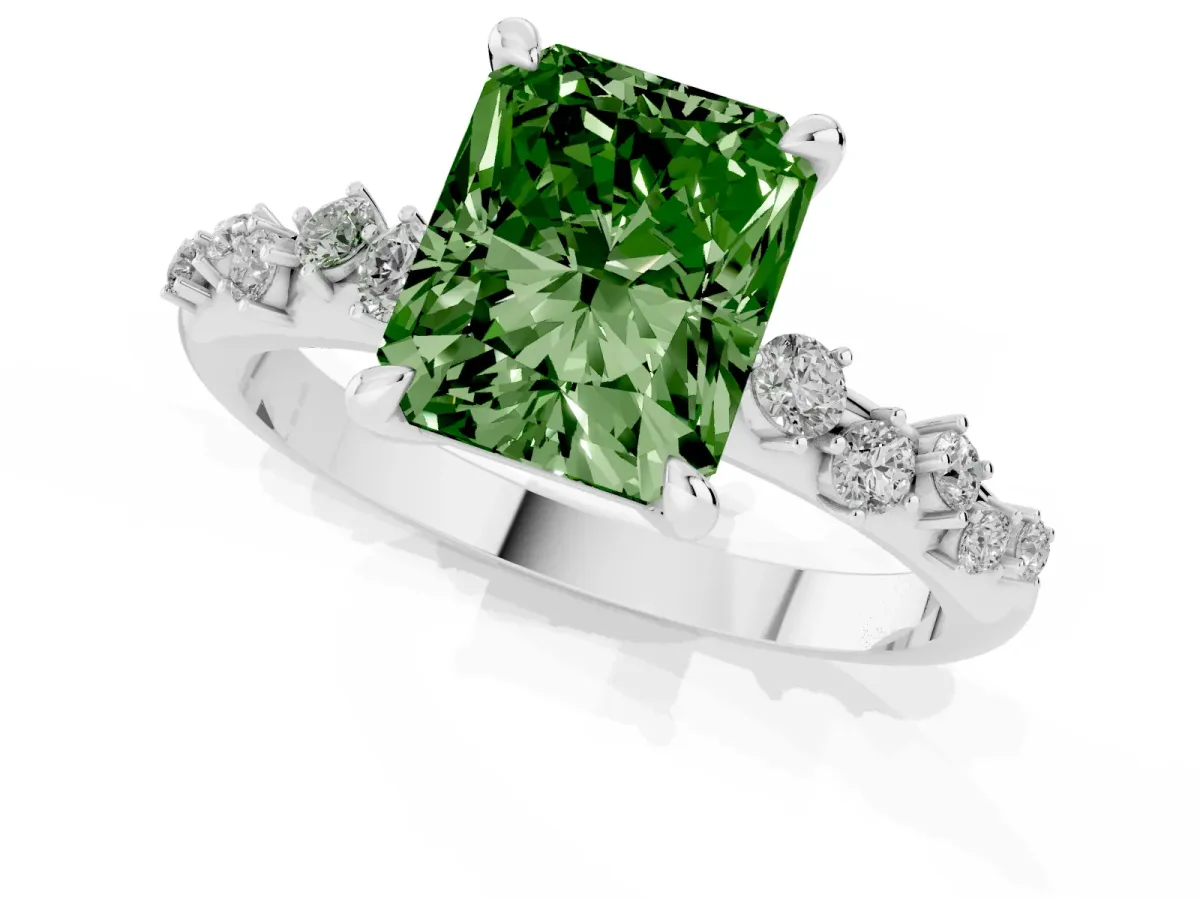 Fancy Green Radiant Cut Cut Diamond Vine Band with Four-Prong Setting Silver