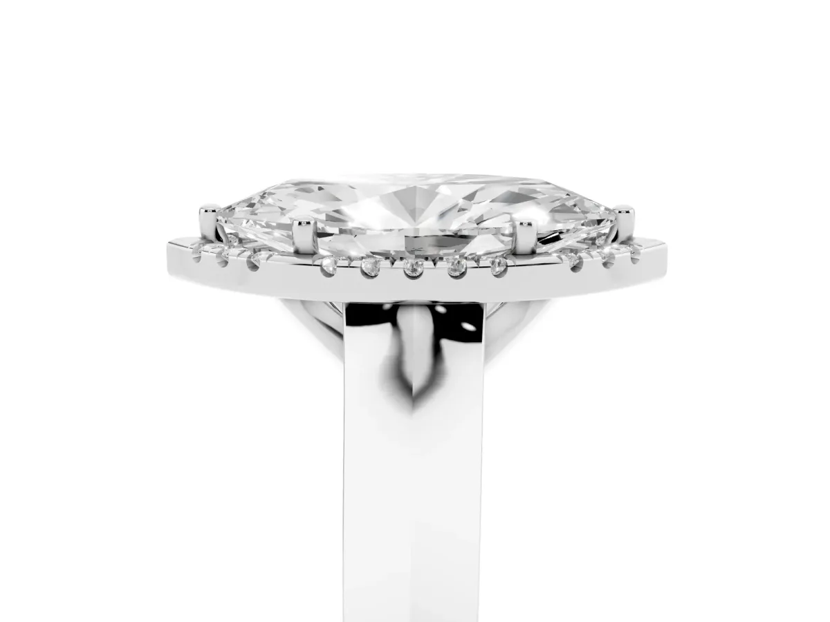Marquise Cut Halo Diamond Ring with Cathedral Band and Four-Prong Setting Silver