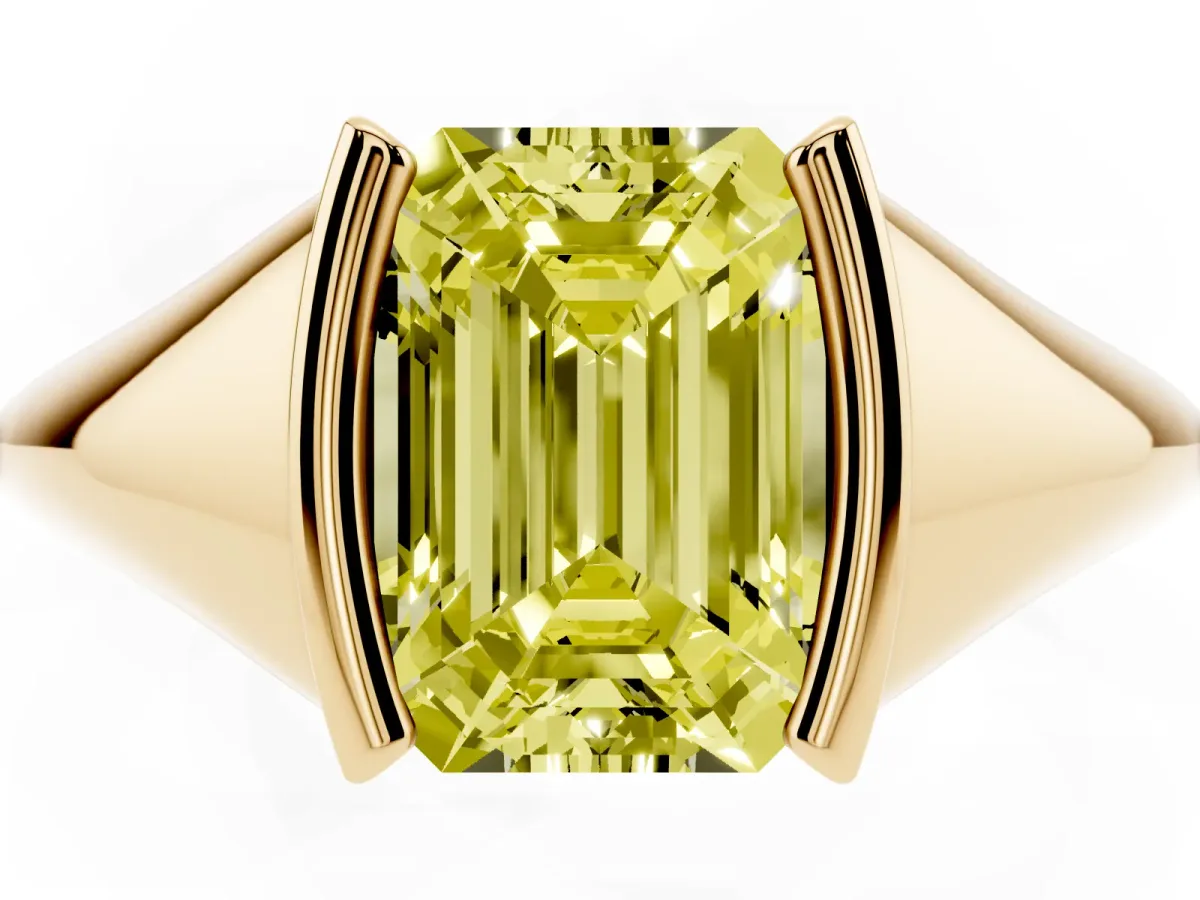 Fancy Yellow Emerald Cut Solitaire Tension Set Diamond Ring Yellow gold