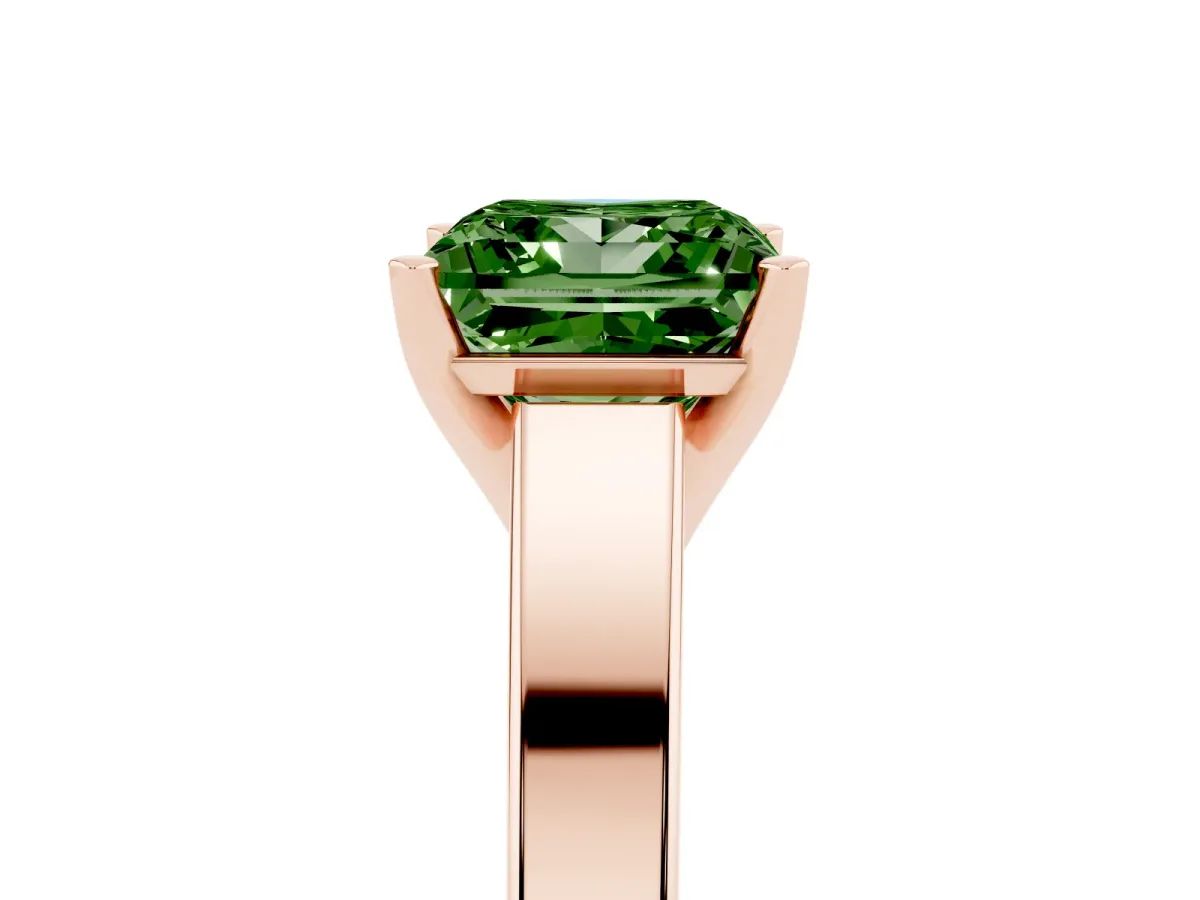 Fancy Green Princess Cut Solitaire Engagement Ring with Four-Prong Setting and Tapered Band Rose gold