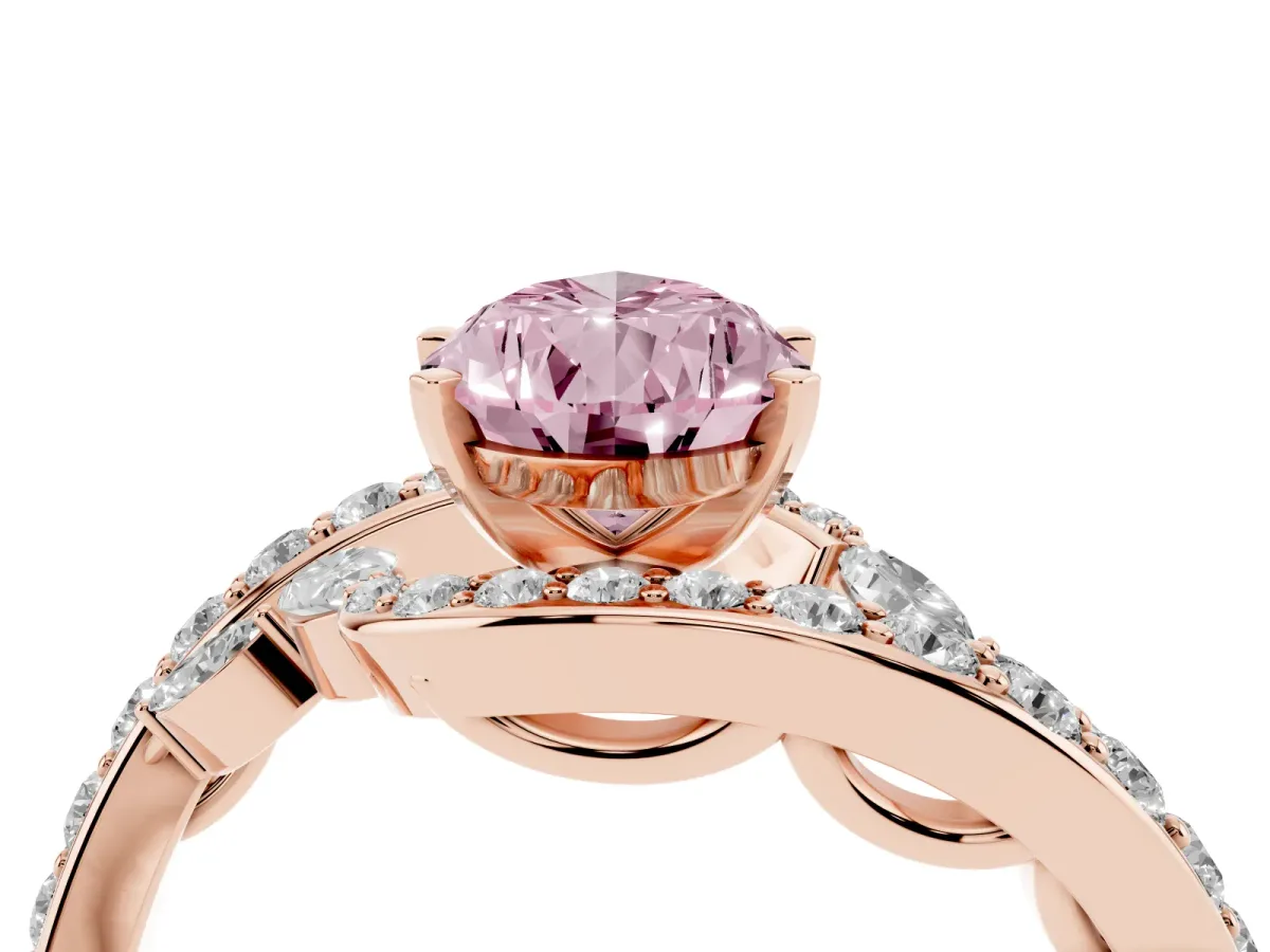 Fancy Pink Pear Cut Solitaire with Pavé Twist Band and Four-Prong Setting Rose gold