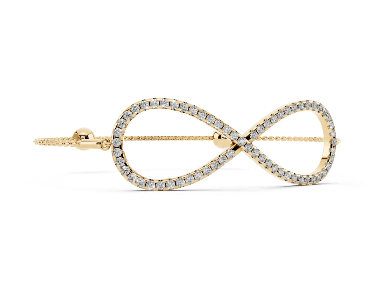 Pavé Round Diamond Infinity Chain Bracelet with Bezel Setting Yellow gold
