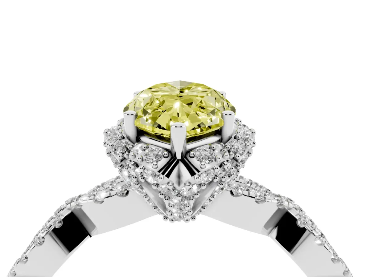 Fancy Yellow Marquise Cut Halo Twist Band Solitaire Ring with Six-Prong Setting Silver