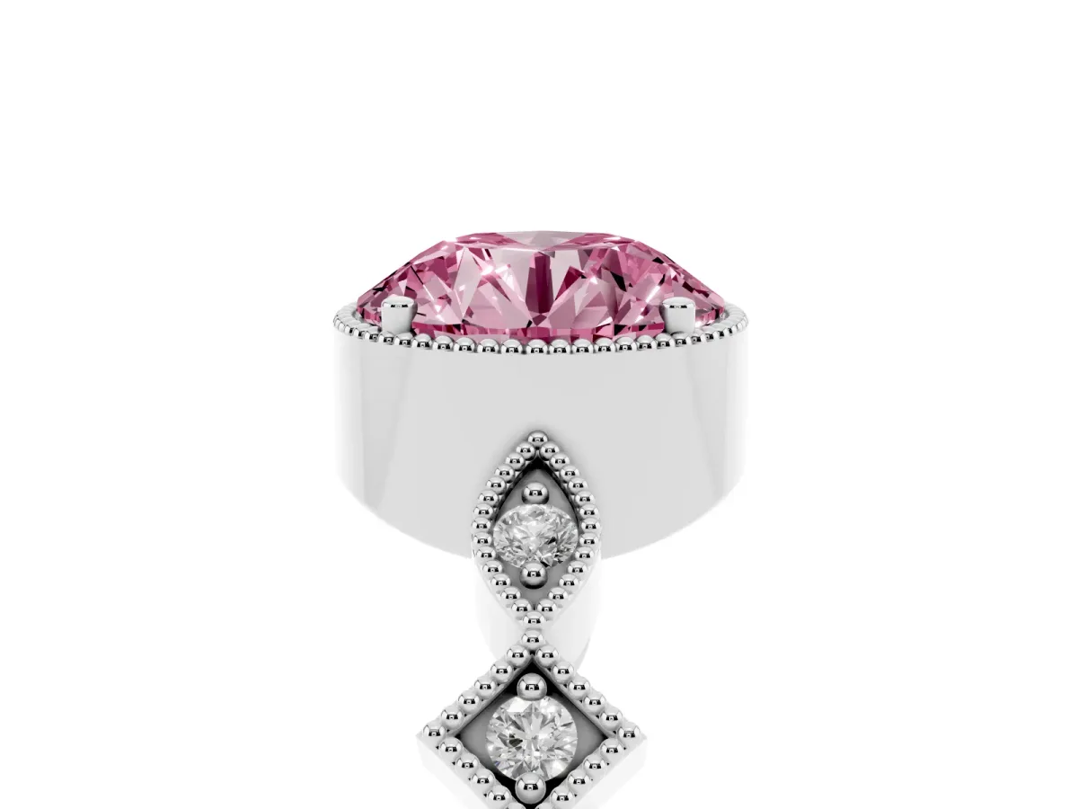 Fancy Pink Round Cut Milgrain Marquise Diamond Twist Band Ring Silver