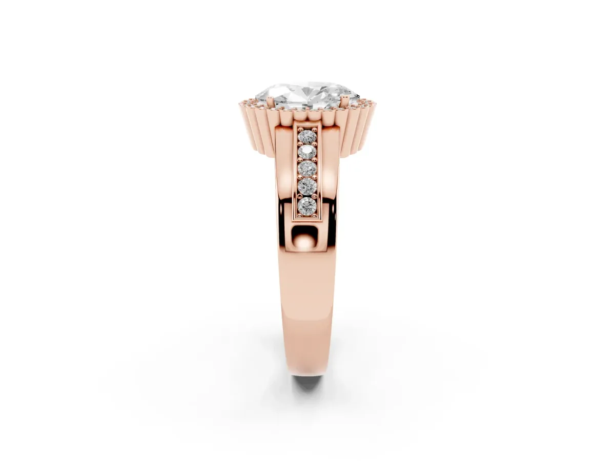 Oval Cut Cut Halo Pave Band Four-Prong Ring Rose gold