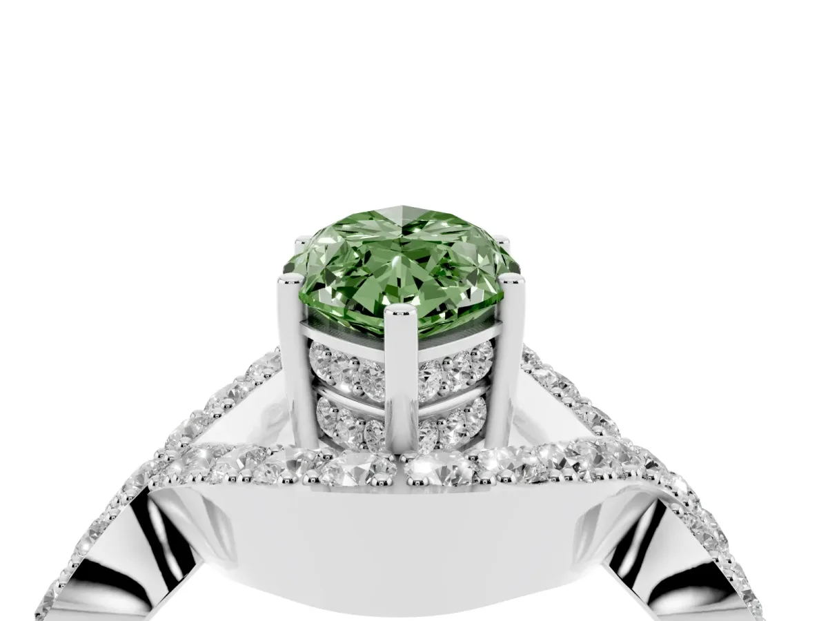 Fancy Green Marquise Cut Solitaire Twist Band Pavé Diamond Engagement Ring Silver