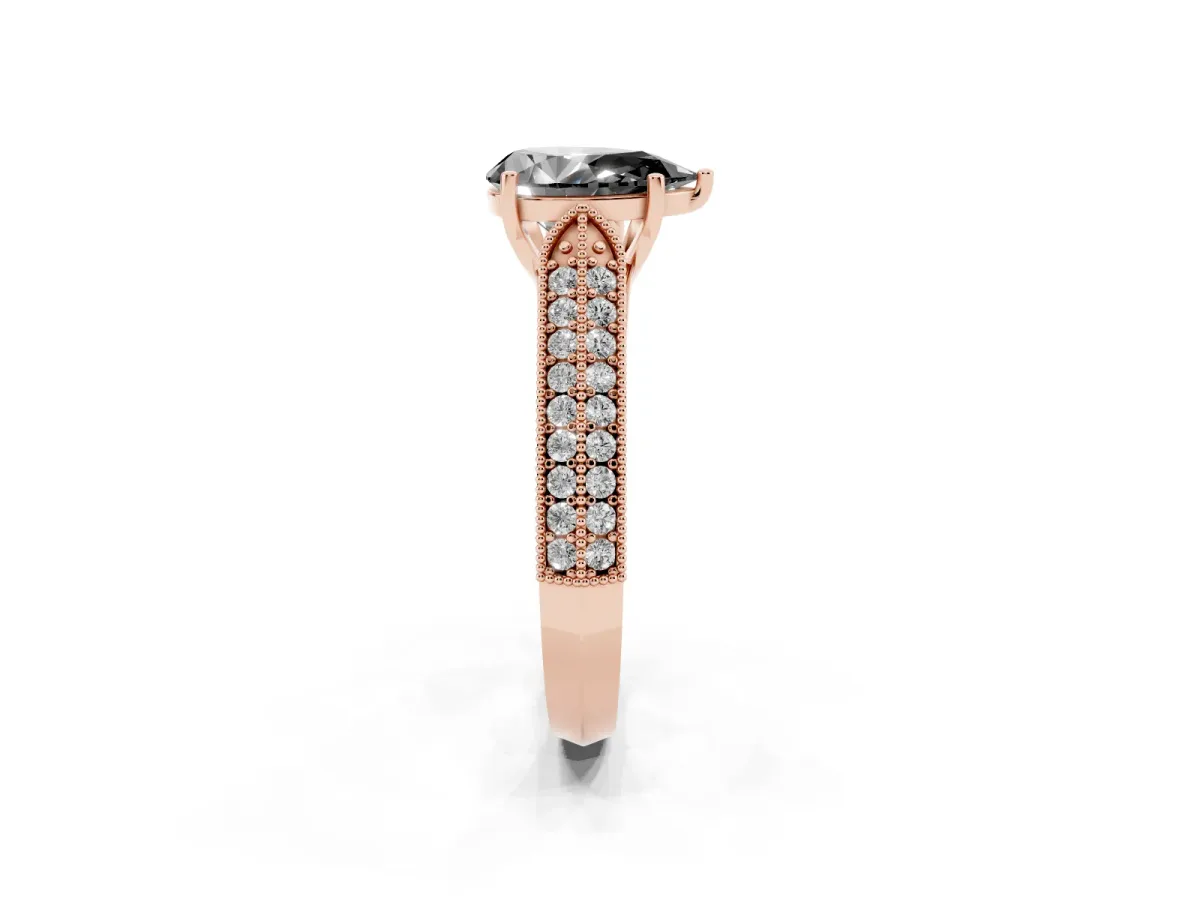 Fancy Black Pear Cut Cut Pave Split Shank Engagement Ring with Four-Prong Setting Rose gold