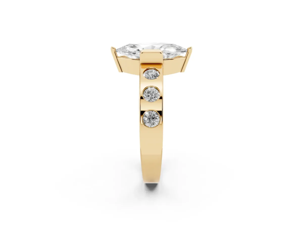 Marquise Cut Brilliant Channel-Set Diamond Ring with Bezel Prong Setting Yellow gold