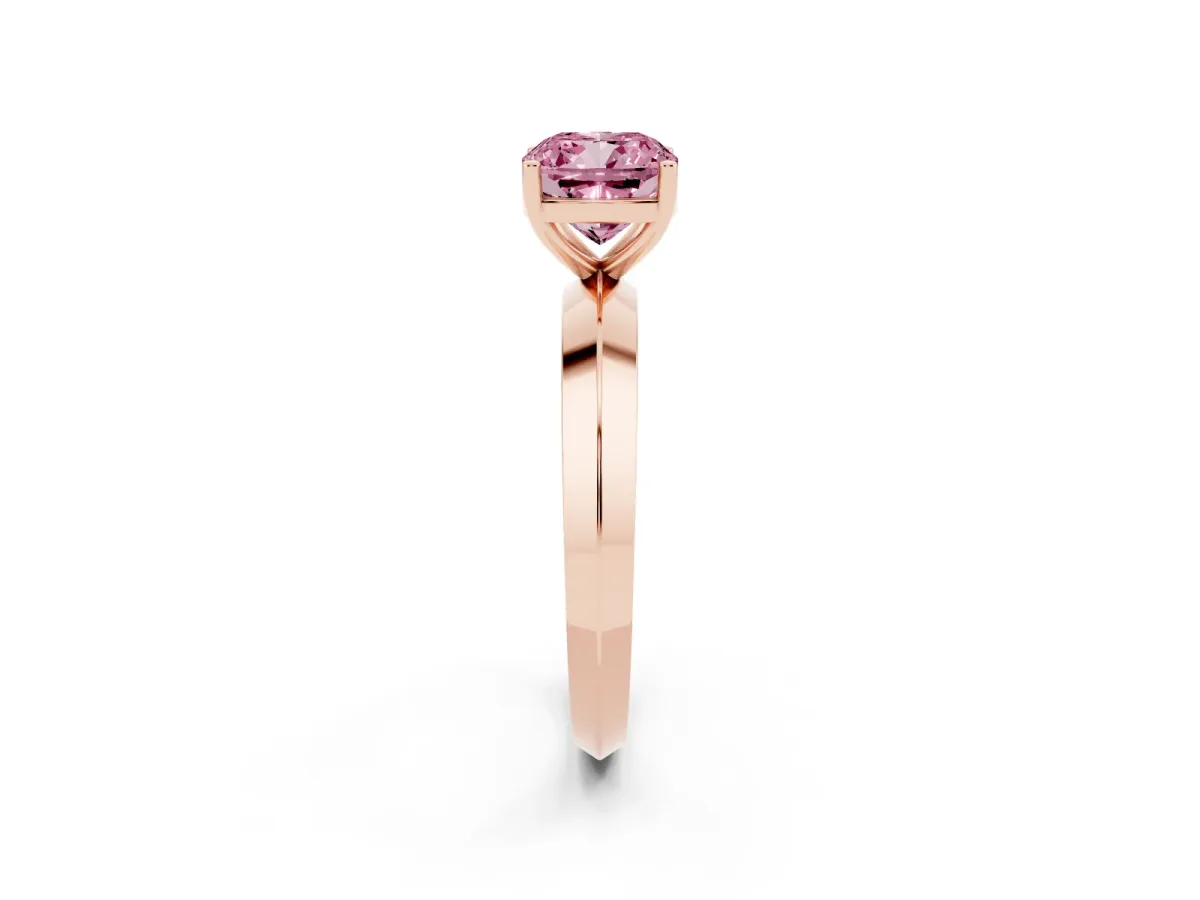 Fancy Pink Cushion Cut Cut Solitaire Engagement Ring with Flat Band and Four-Prong Setting Rose gold