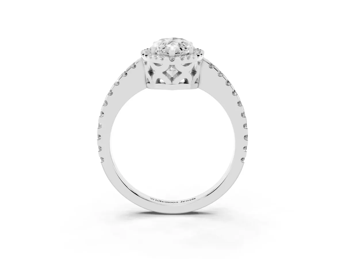 Marquise Cut Diamond Halo Engagement Ring with Pavé Band and Prong Setting Silver