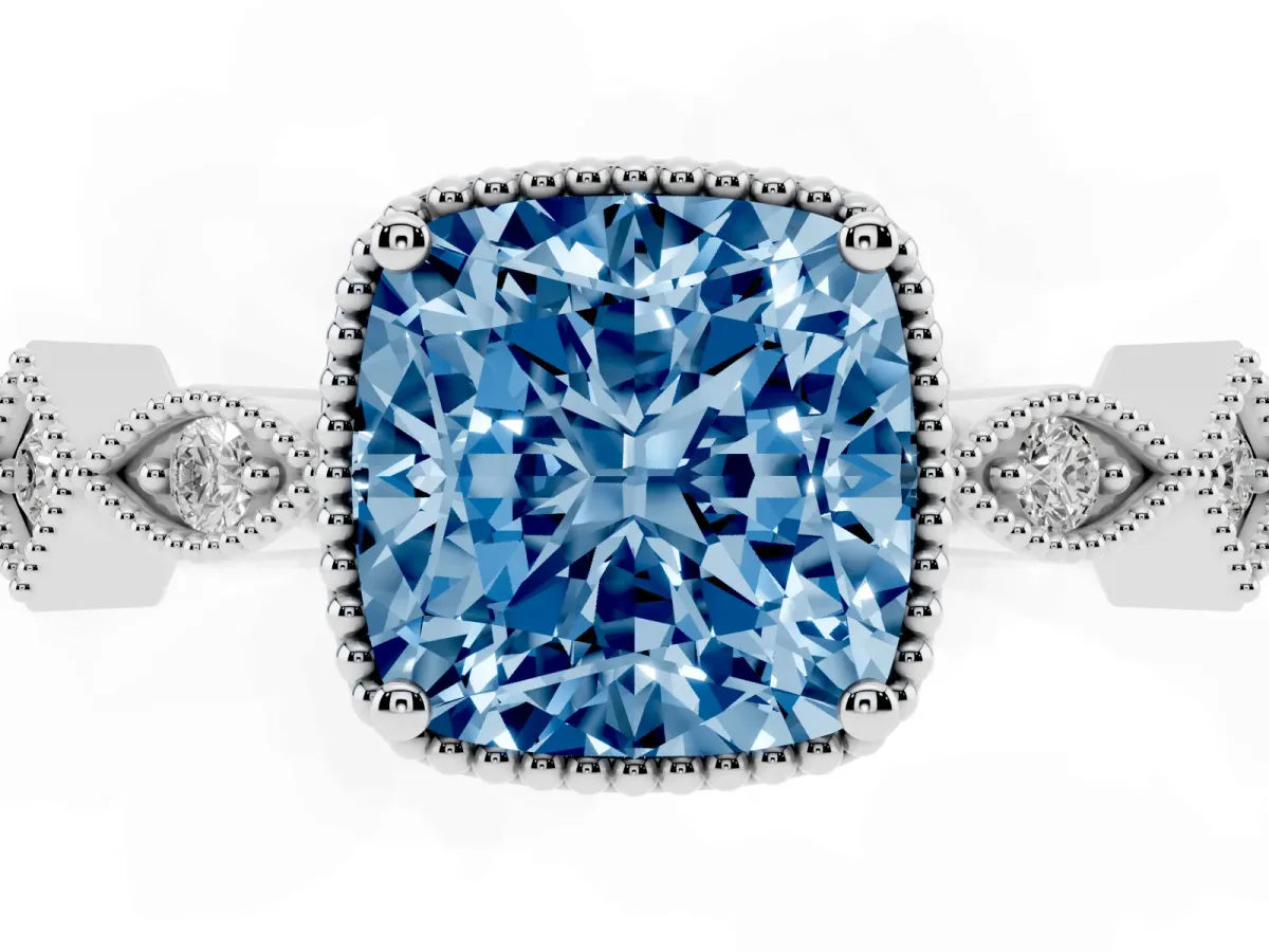Fancy Blue Cushion Cut Milgrain Marquise Diamond Twist Band Ring Silver