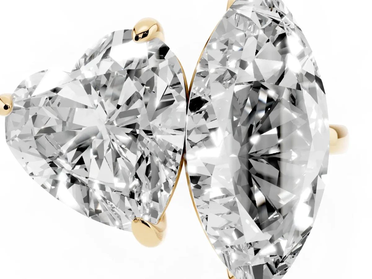 Heart and Marquise Toi Moi Ring with Prong Setting and Micro Pave Band Yellow gold