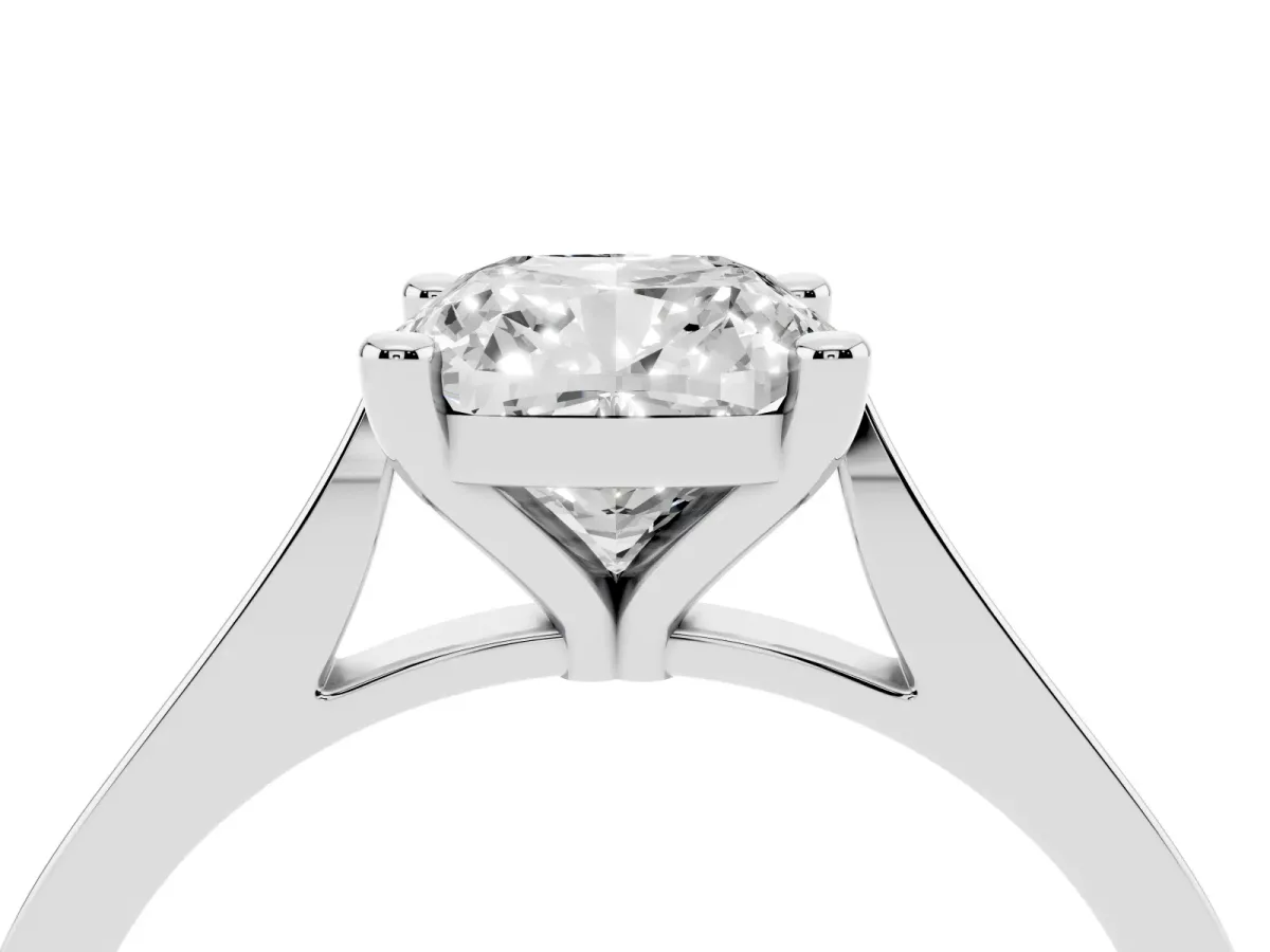 Cushion Cut Solitaire Diamond Ring with Four-Prong Setting and Tapered Band Silver