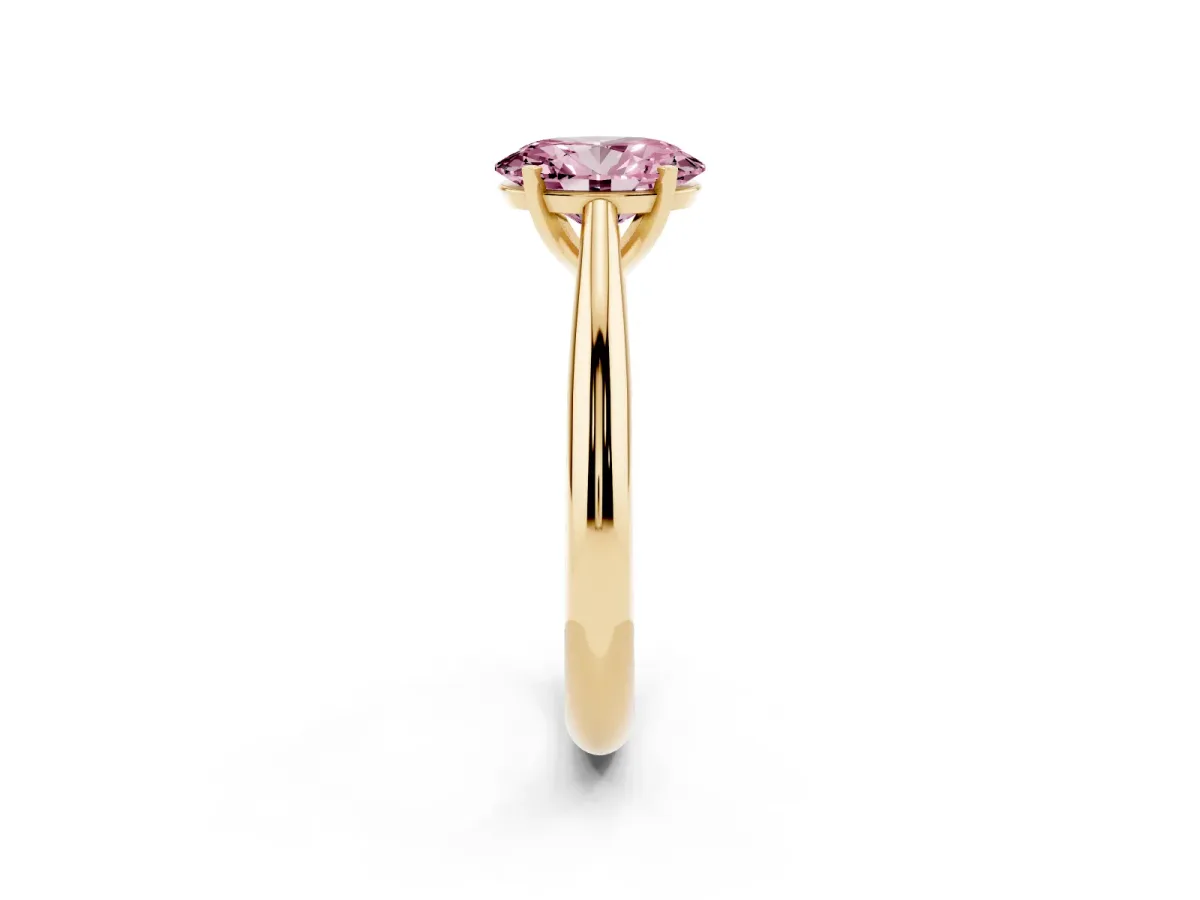 Fancy Pink Oval Cut Diamond Solitaire Engagement Ring with Cathedral Setting and Four-Prong Mount Yellow gold