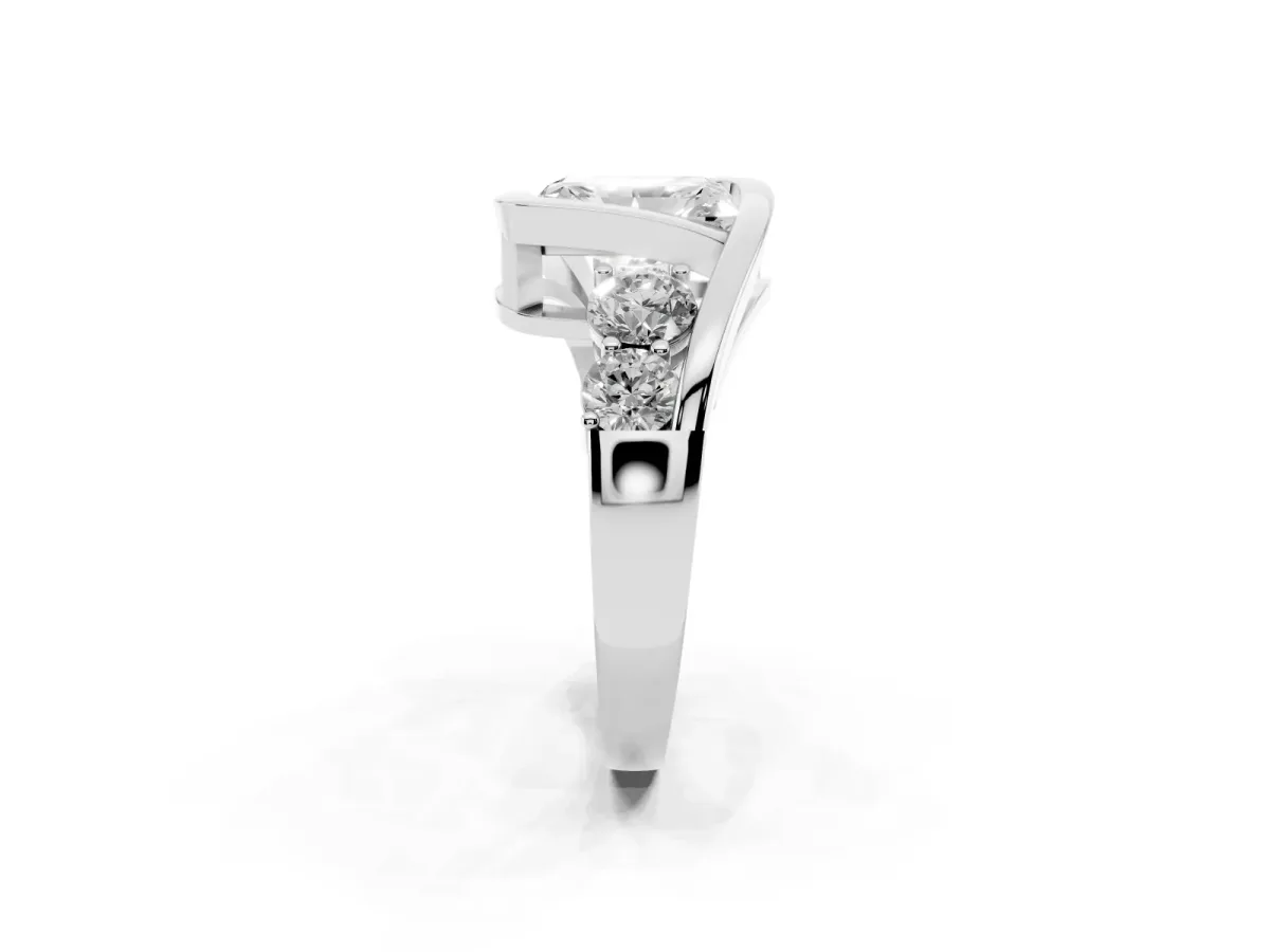 Bezel Set Radiant Cut Diamond Bypass Ring with Round Accents Silver