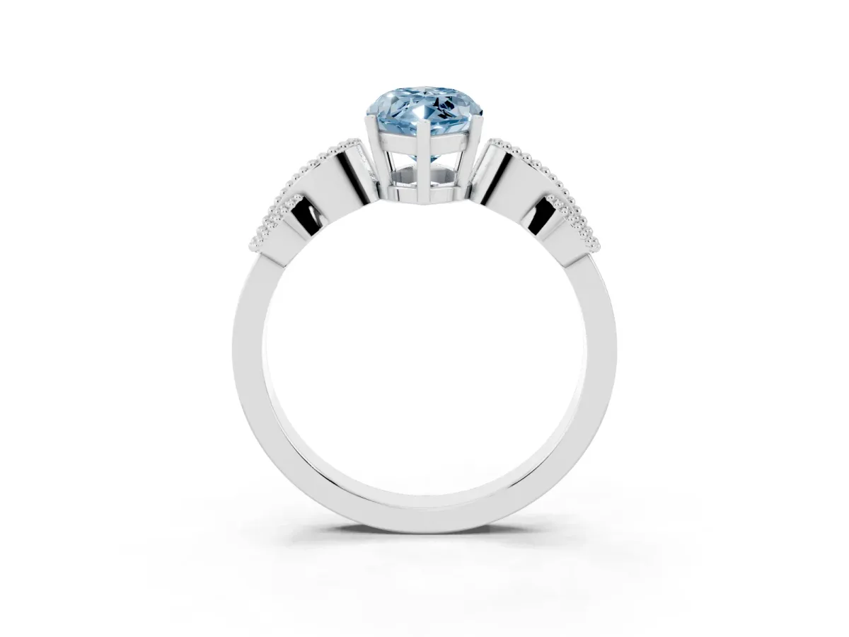 Fancy Blue Marquise Cut Solitaire Milgrain Leaf Band with Prong Setting Platinum