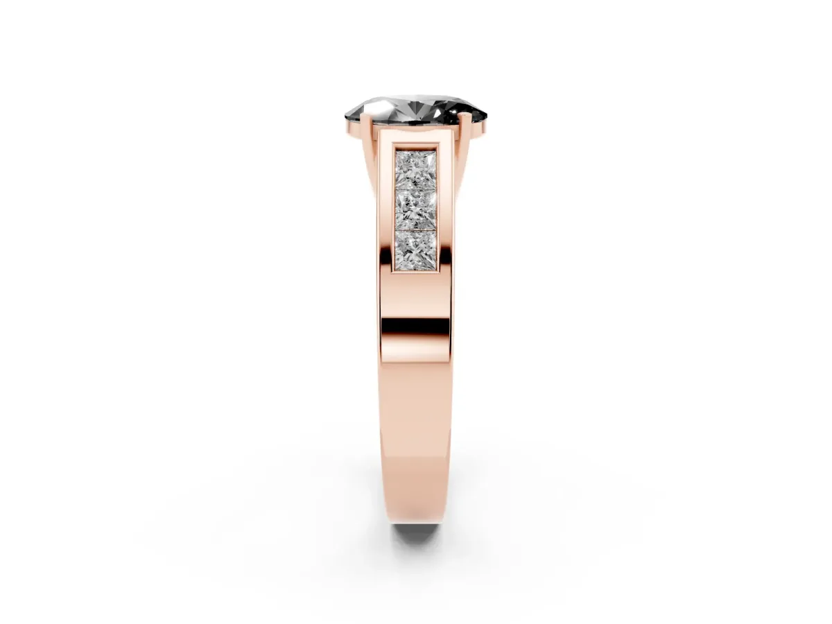 Fancy Black Oval Cut Cut Channel Set Solitaire Ring with Four-Prong Setting Rose gold