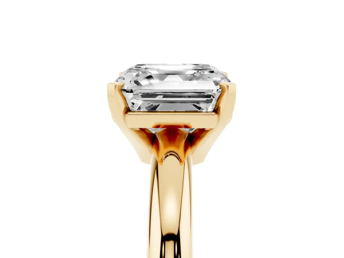 Asscher Cut Diamond Solitaire Engagement Ring with Round Band and Four-Prong Setting Yellow gold