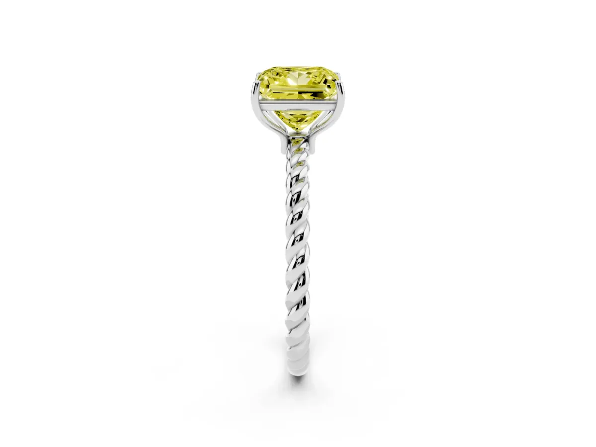 Fancy Yellow Princess Cut Solitaire Twisted Band 4-Prong Ring Platinum