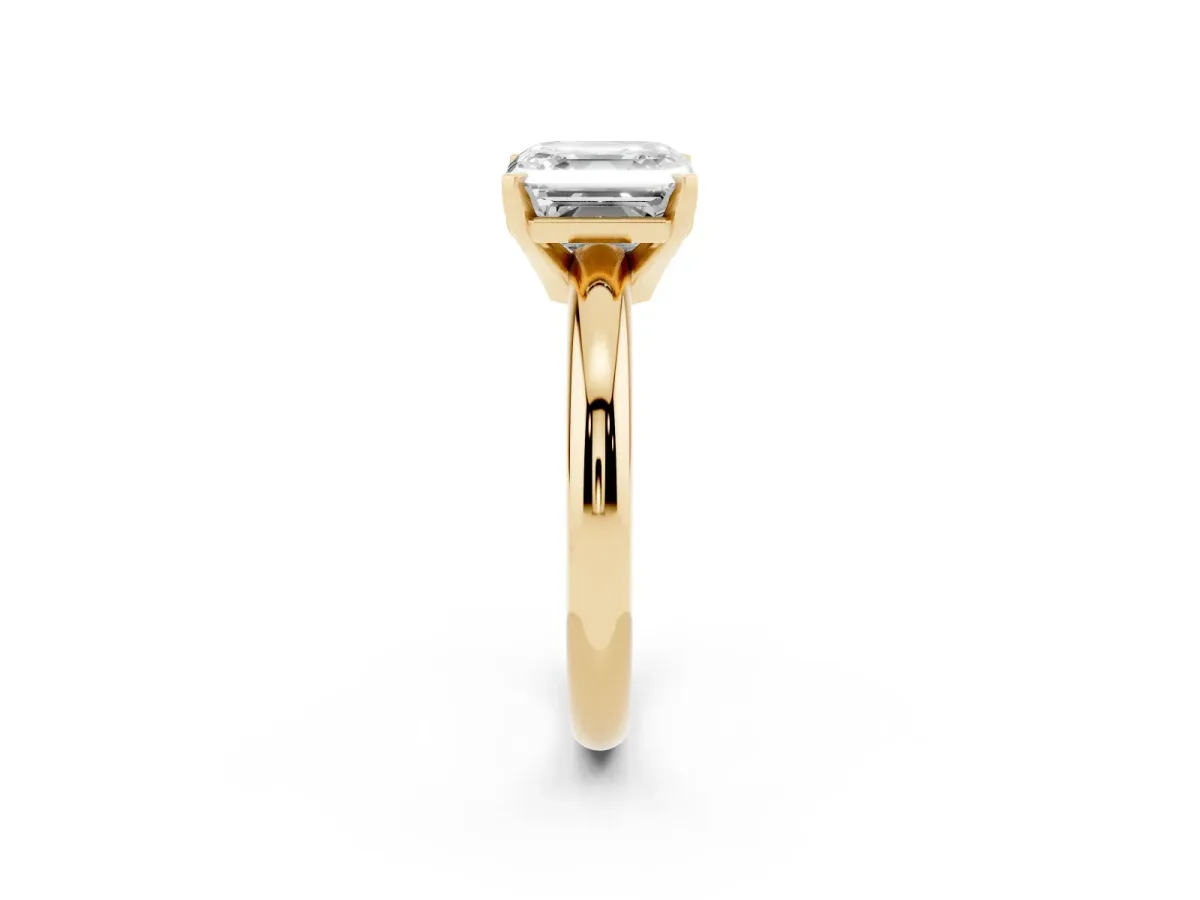 Asscher Cut Diamond Solitaire Engagement Ring with Round Band and Four-Prong Setting Yellow gold