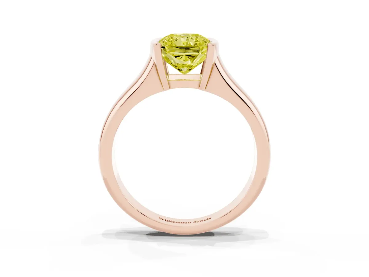 Fancy Yellow Radiant Cut Solitaire Tension Set Diamond Ring with Split Shank Band Rose gold
