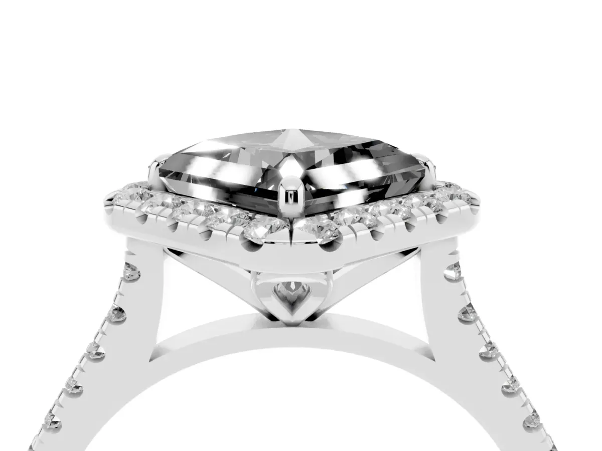 Fancy Black Princess Cut Diamond Cushion Halo Ring with Pavé Band Silver