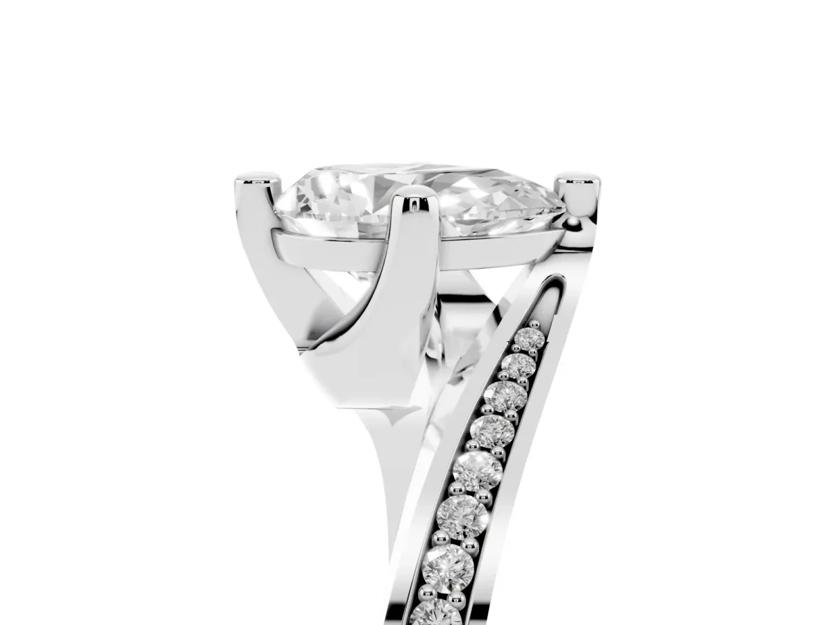 Pear Cut Solitaire Diamond Twist Band with Pavé Setting and Four-Prong Setting Silver