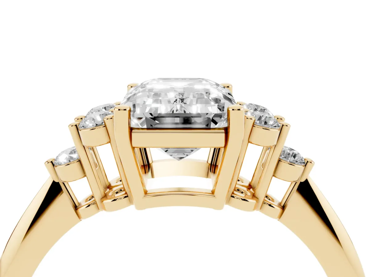 Emerald Cut Cut Diamond Cluster Ring with Solitaire Band and Four-Prong Setting Yellow gold