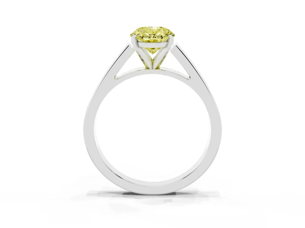 Fancy Yellow Oval Cut Solitaire Engagement Ring with Four-Prong Setting and Tapered Band Platinum