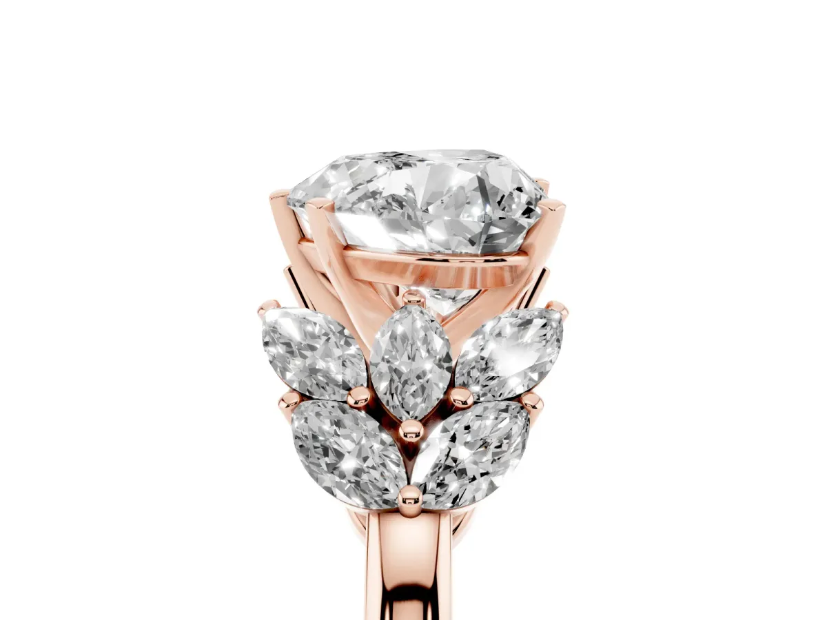 Heart Cut Diamond Cluster Leaf Design Ring with Prong Setting Rose gold