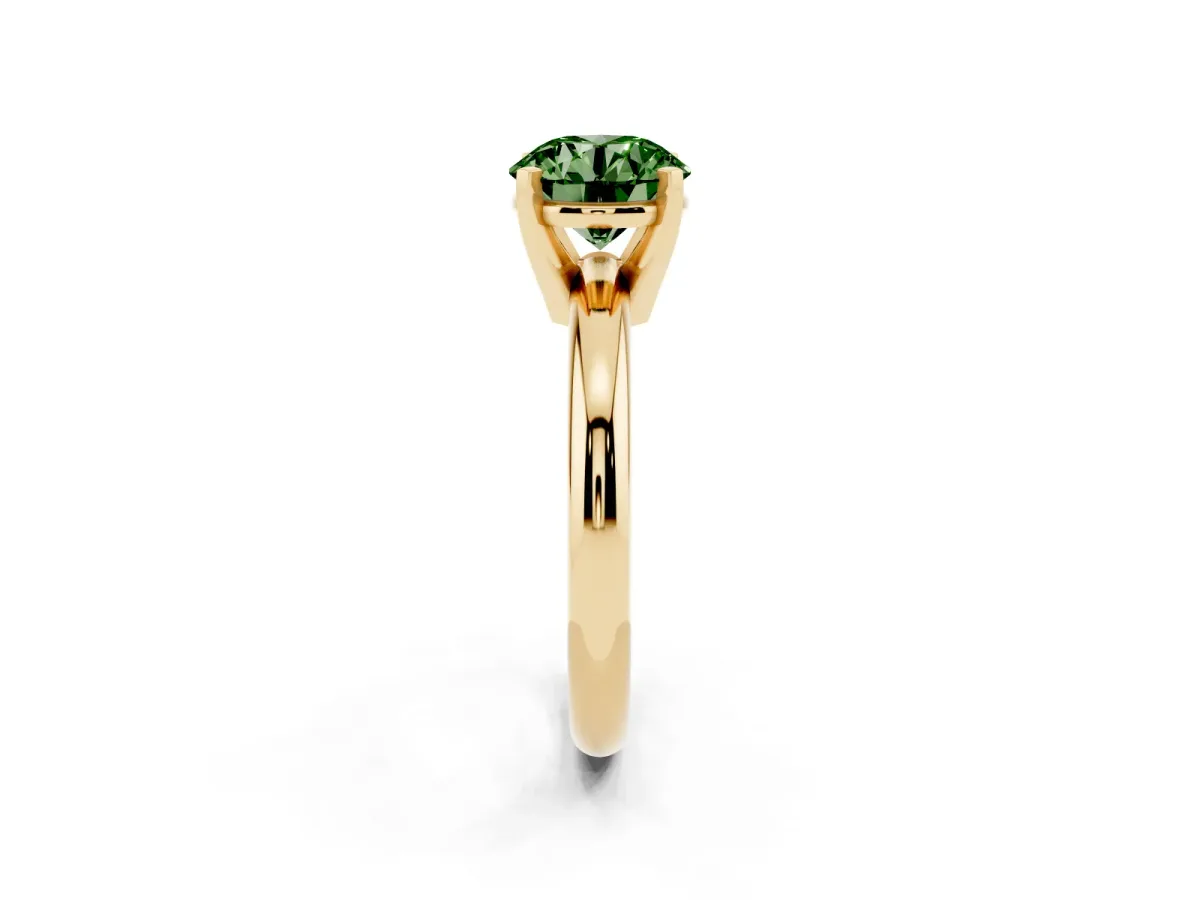 Fancy Green Round Cut Diamond Solitaire Engagement Ring with Round Band and Four-Prong Setting Yellow gold