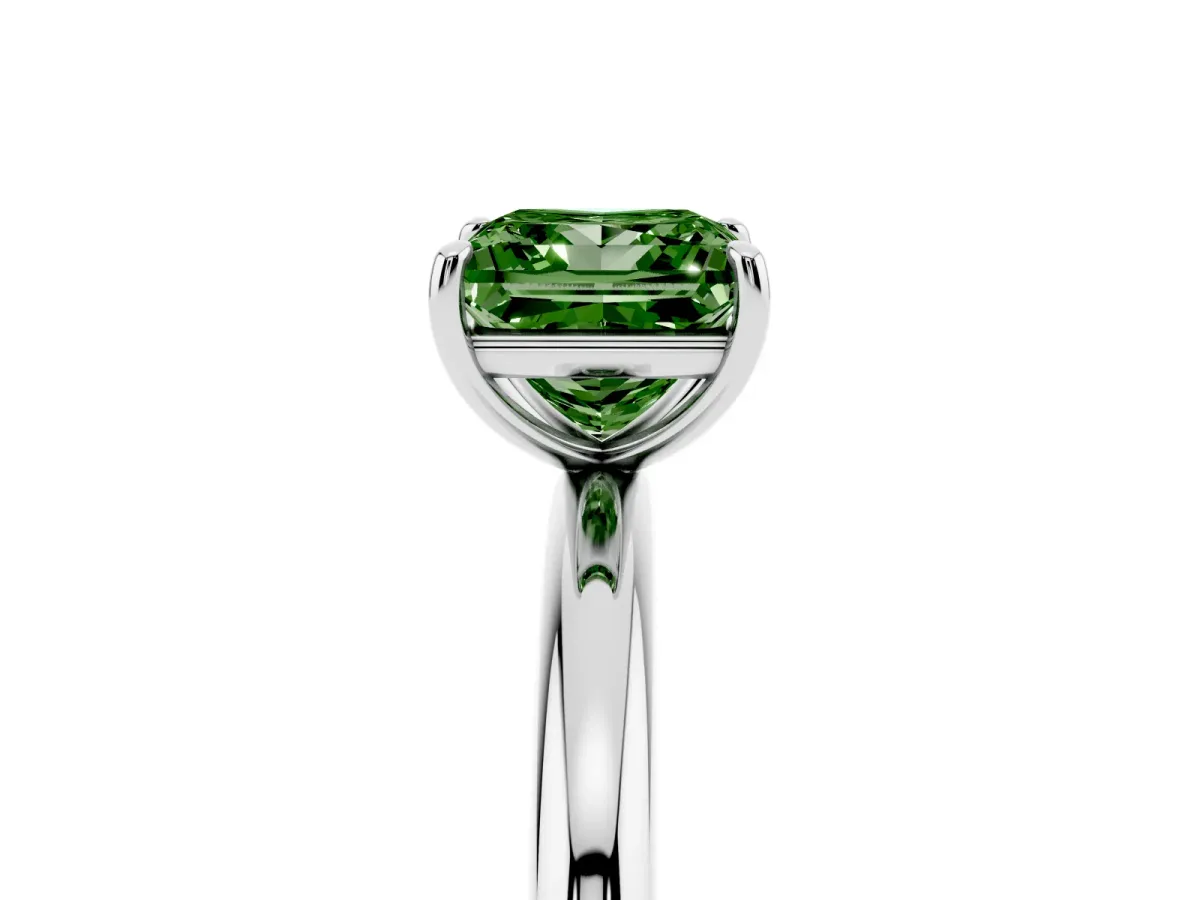 Fancy Green Princess Cut Solitaire Diamond Ring with Four-Prong Setting on a Plain Band Silver