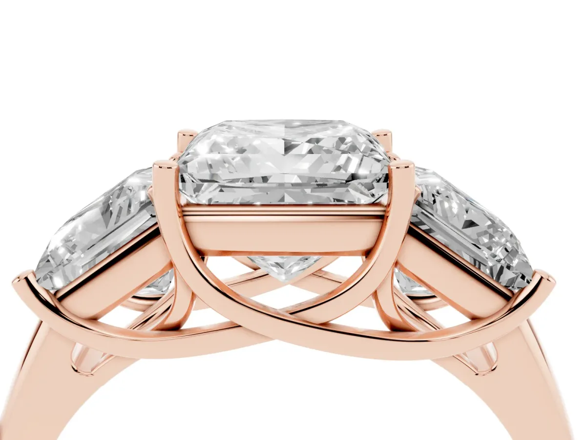 Three-Stone Princess Cut Diamond Engagement Ring with Prong Setting Rose gold