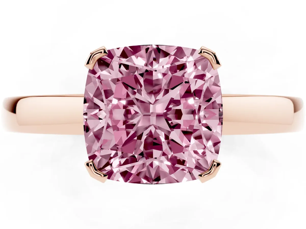 Fancy Pink Cushion Cut Cut Solitaire Ring with Four-Prong Setting and Classic Band Rose gold