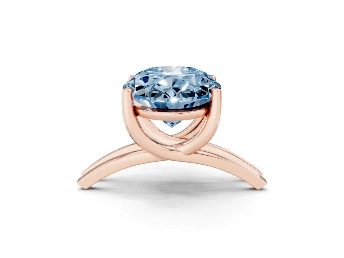Fancy Blue Oval Cut Cut Diamond Solitaire Engagement Ring with Tapered Plain Band and Four-Prong Setting Rose gold