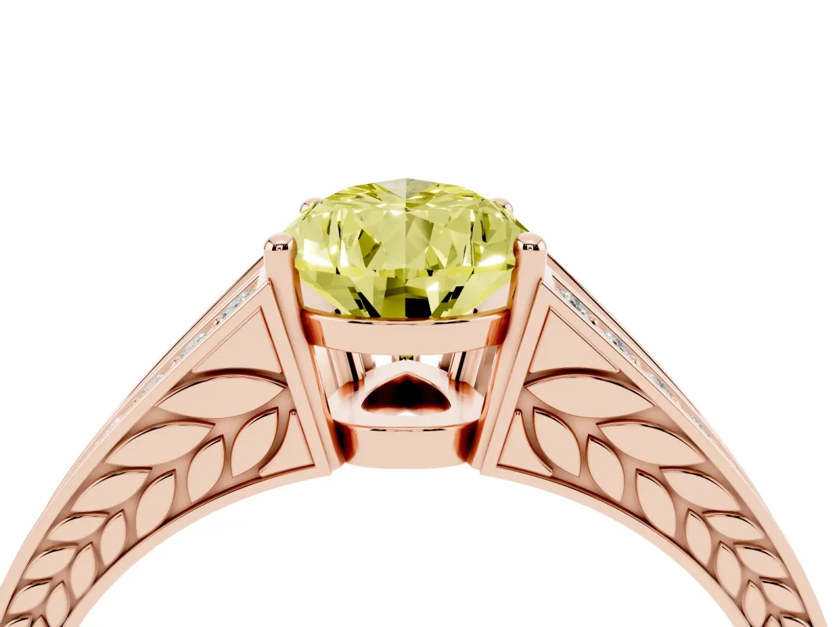Fancy Yellow Pear Cut Diamond Split Shank Ring with Pavé Band and Four-Prong Setting Rose gold