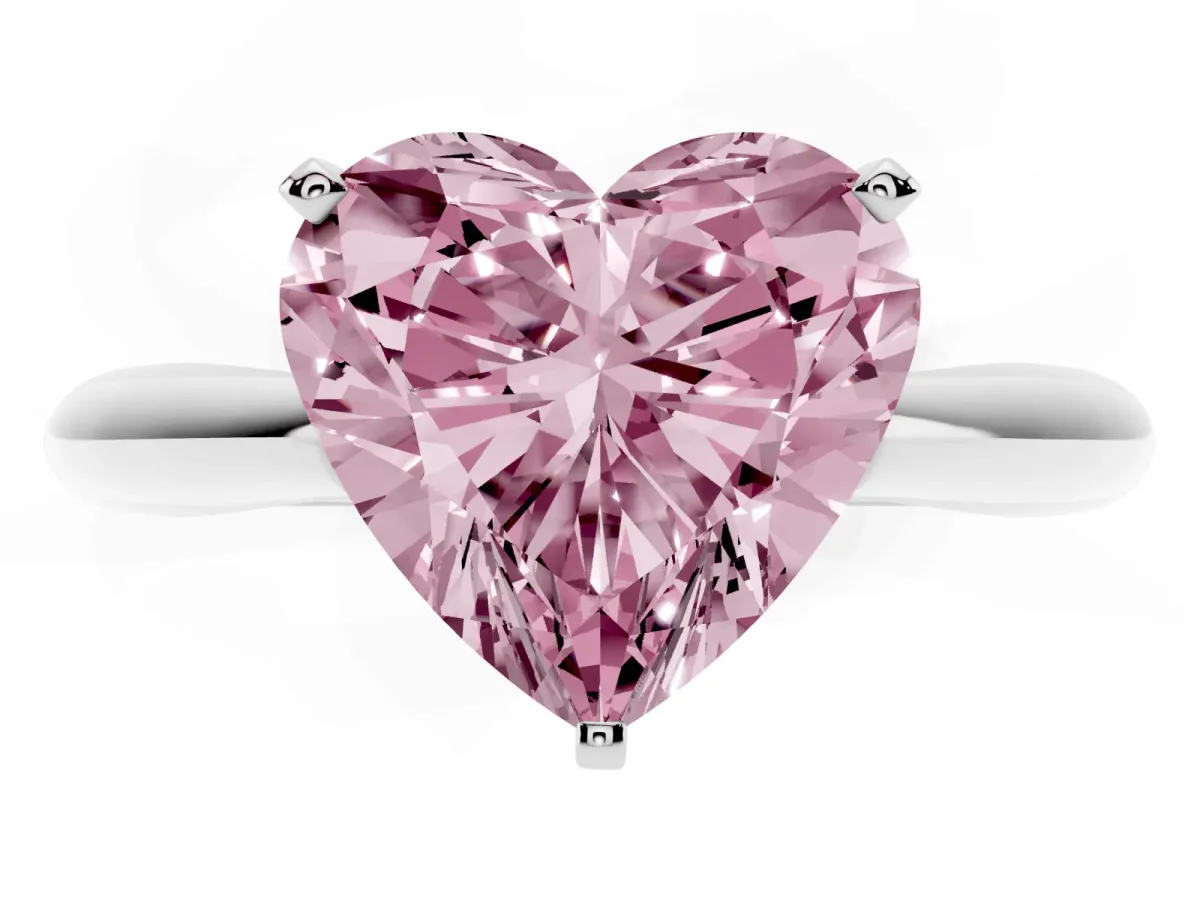 Fancy Pink Heart Cut Diamond Solitaire Engagement Ring with Cathedral Setting and Four-Prong Mount Silver