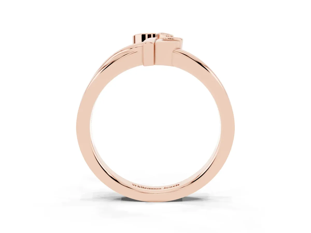 Three-Stone Round Diamond Leaf Bypass Ring with Bezel Setting Rose gold