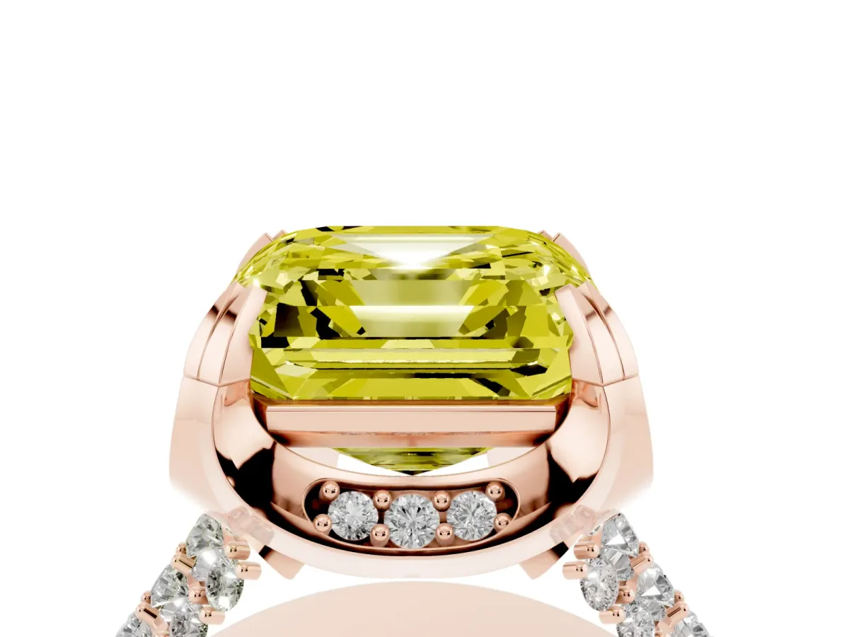 Fancy Yellow Asscher Cut Solitaire Pave Split Shank Ring with Four-Prong Setting Rose gold
