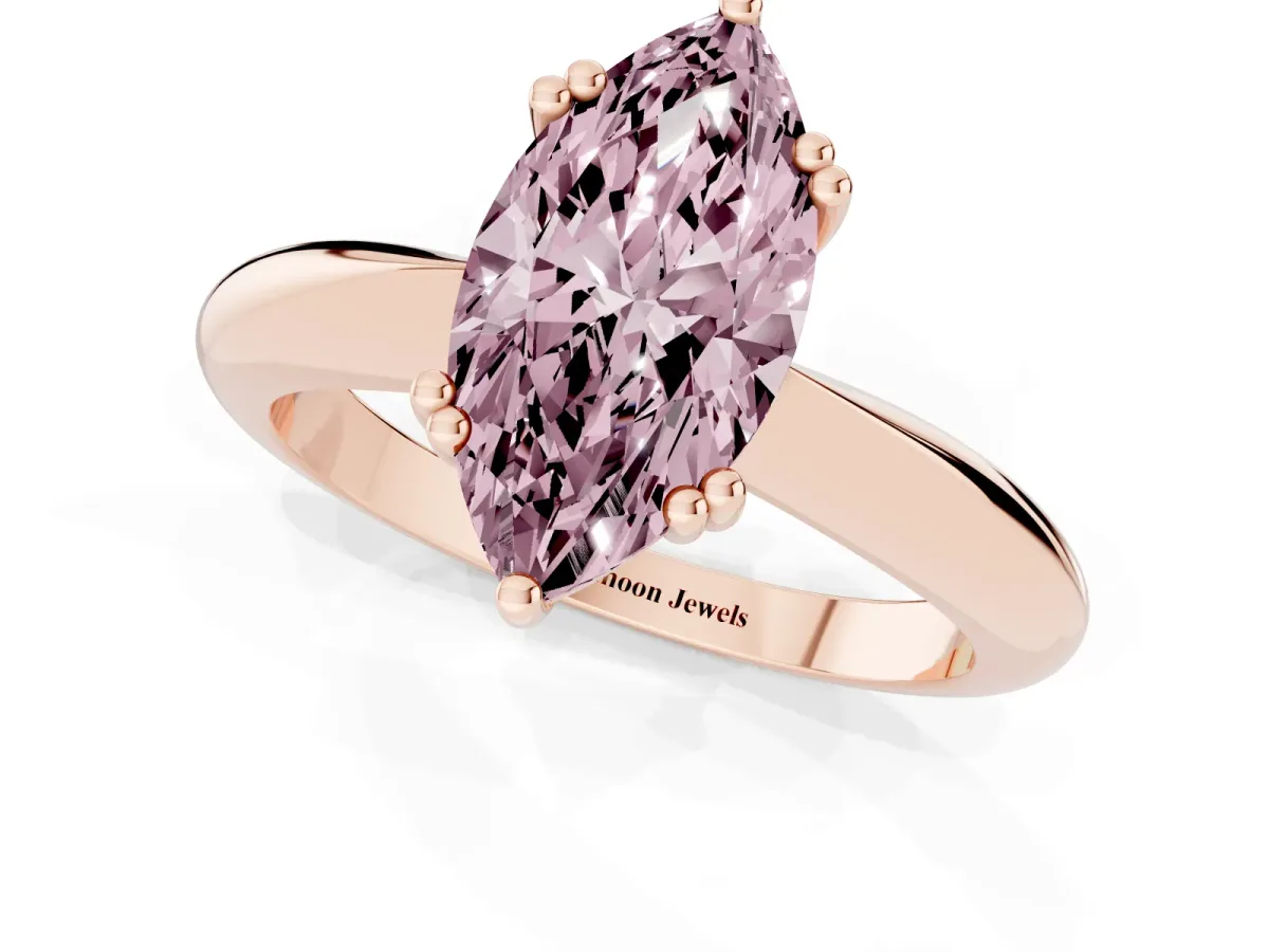 Fancy Pink Marquise Cut Cut Solitaire Engagement Ring with Tapered Band and Four-Prong Setting Rose gold