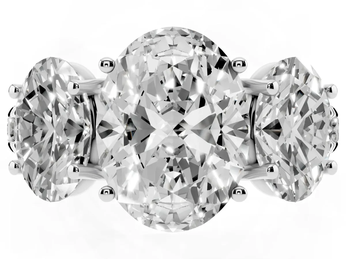 Three-Stone Oval Cut Diamond Pavé Band with Prong Setting Platinum
