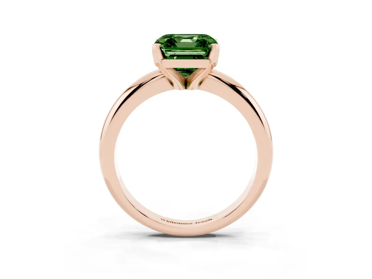 Fancy Green Asscher Cut Diamond Solitaire Engagement Ring with Round Band and Four-Prong Setting Rose gold