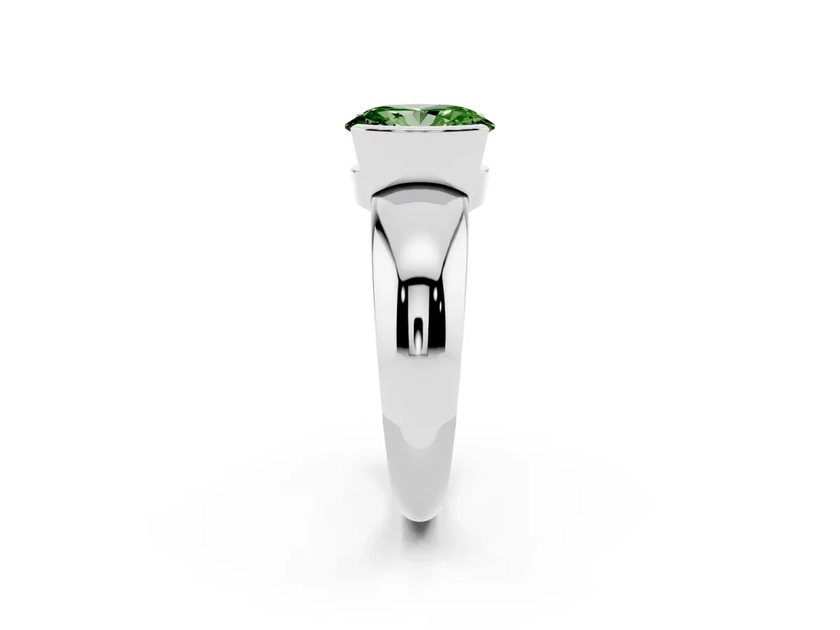 Fancy Green Oval Cut Solitaire Tension Set Diamond Ring with Wide Band Silver